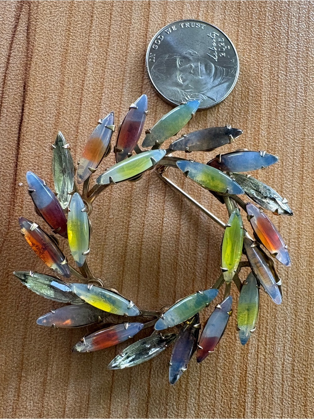 Vintage Multicolor Navette Wreath Brooch